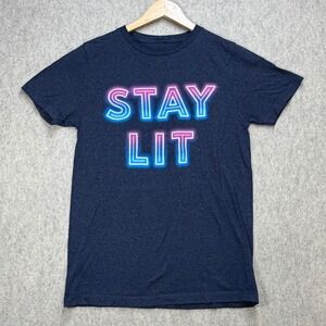 Stay Lit Neon Graphic T-Shirt Dvision Mens Small Navy Blue Streetwear‎ Fun